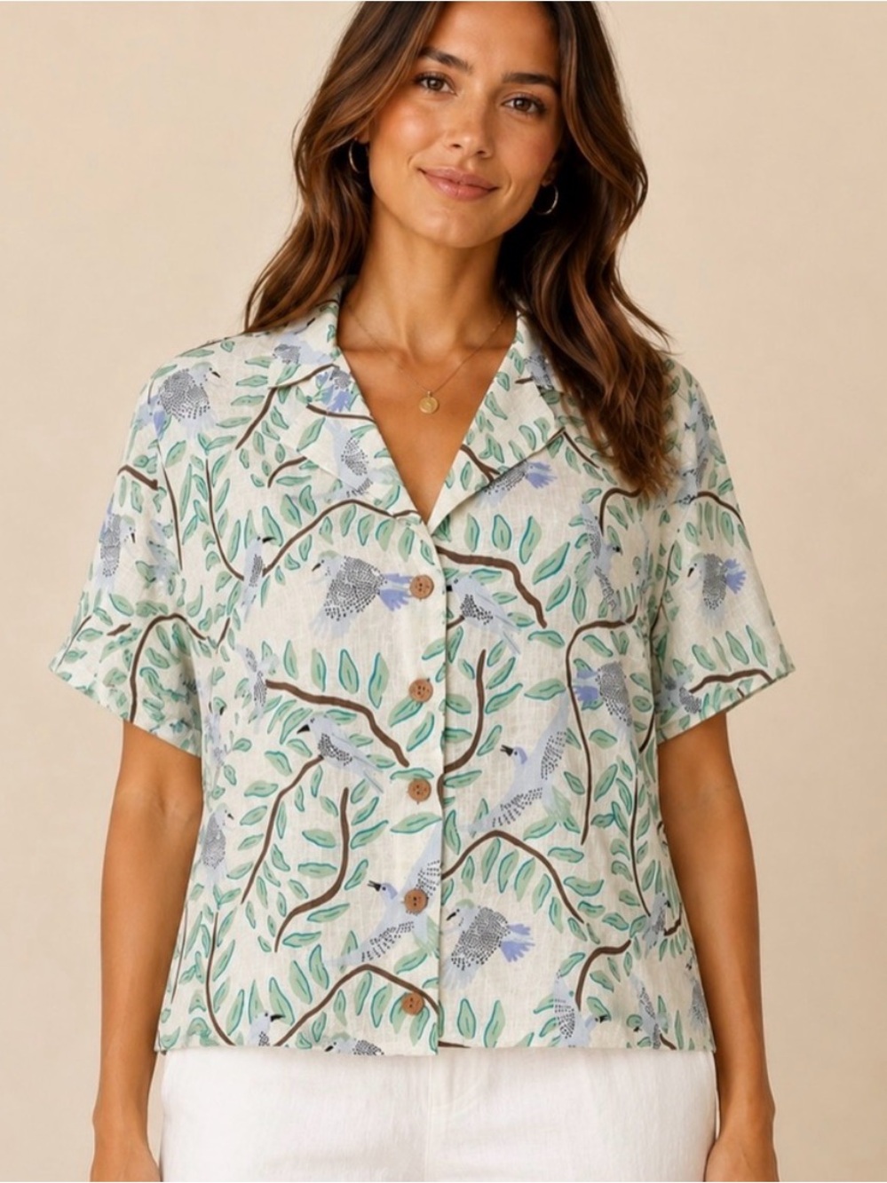 Cynthia Rowley Linen Button Up Camp Shirt XL